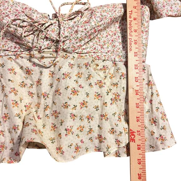 Petersyn Floral Cropped Off The Shoulder Peplum Top Size L Prairie Cottagecore - Picture 10 of 10